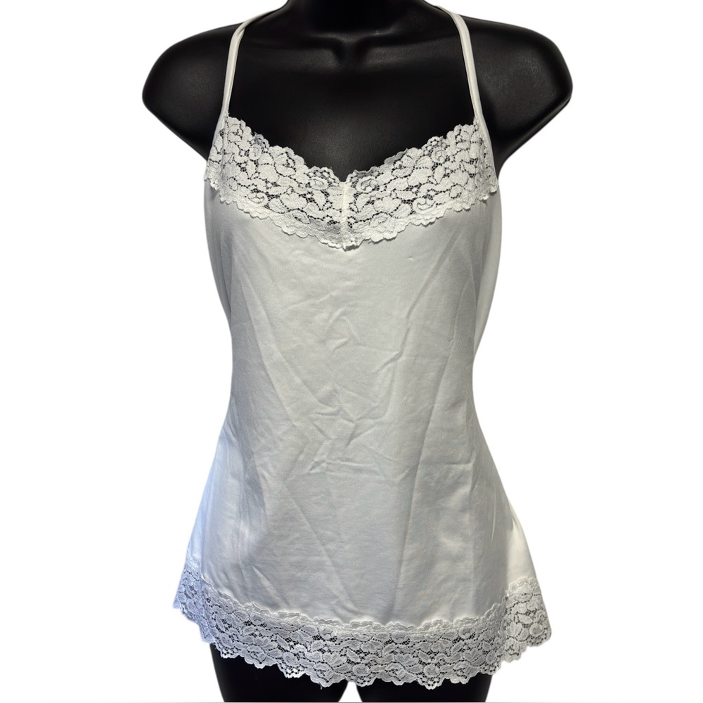 CATO Woman lace trim cami top 22/24W White 92% nylon NWOT